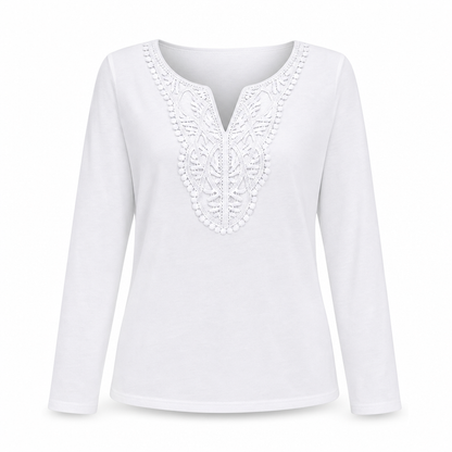 Women's Bohemian Lace V Neck Long Sleeve Loose Fit Blouse