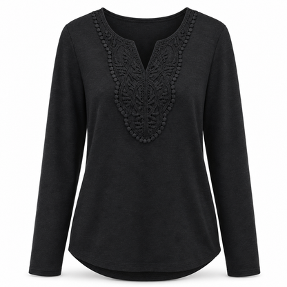 Women's Bohemian Lace V Neck Long Sleeve Loose Fit Blouse