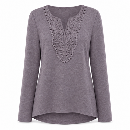Women's Bohemian Lace V Neck Long Sleeve Loose Fit Blouse