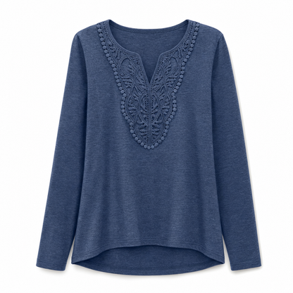Women's Bohemian Lace V Neck Long Sleeve Loose Fit Blouse