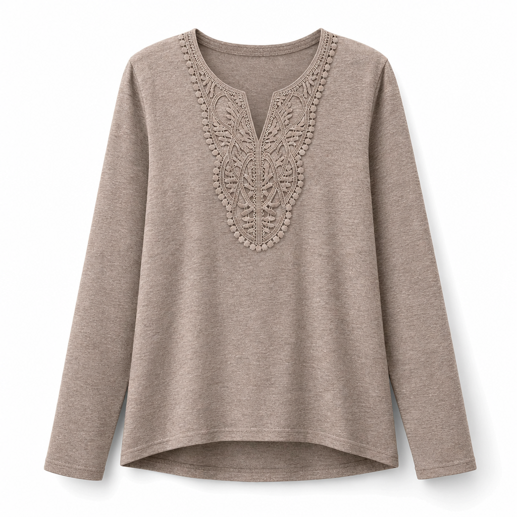 Women's Bohemian Lace V Neck Long Sleeve Loose Fit Blouse