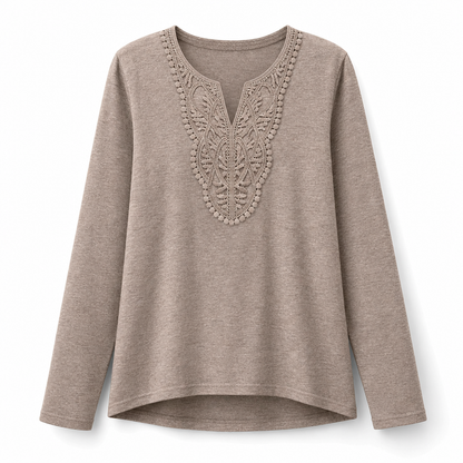 Women's Bohemian Lace V Neck Long Sleeve Loose Fit Blouse