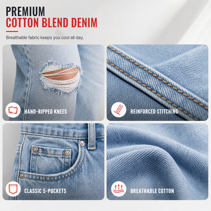 Women's High Waisted Ripped Wide Leg Denim Jeans Distressed Straight Pants
