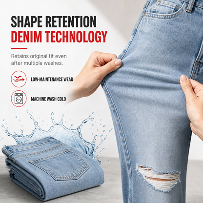 Women's High Waisted Ripped Wide Leg Denim Jeans Distressed Straight Pants