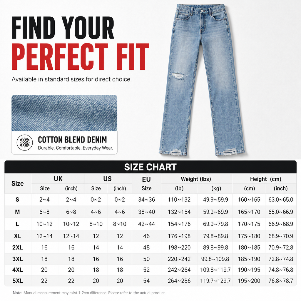 Women's High Waisted Ripped Wide Leg Denim Jeans Distressed Straight Pants