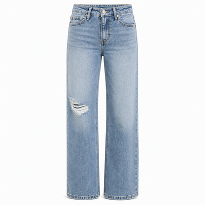 Women's High Waisted Ripped Wide Leg Denim Jeans Distressed Straight Pants