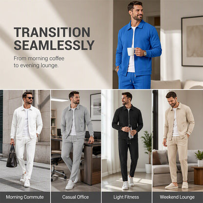 Men's Streamlined Waffle Zip Up Jacket Set