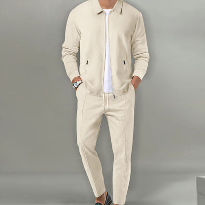 Men's Streamlined Waffle Zip Up Jacket Set