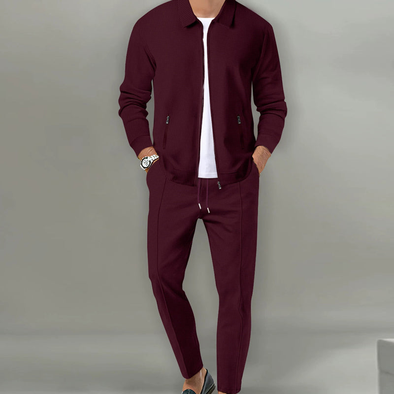 Men's Streamlined Waffle Zip Up Jacket Set