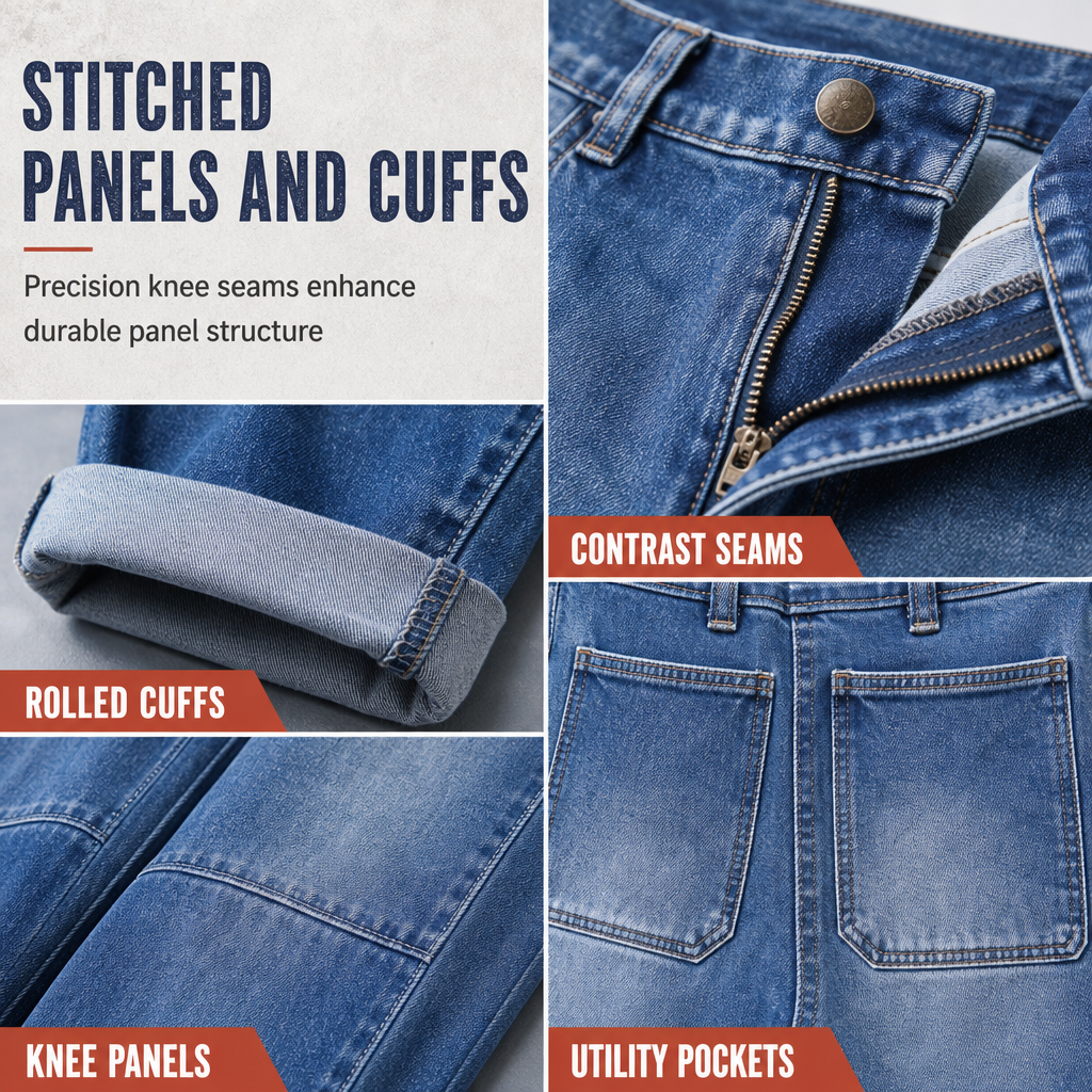 Women's Plus Size Stretch Jeans Mid Rise Cropped Barrel Leg Denim Pants with Cuffed Hem and Stitched Patch Pockets