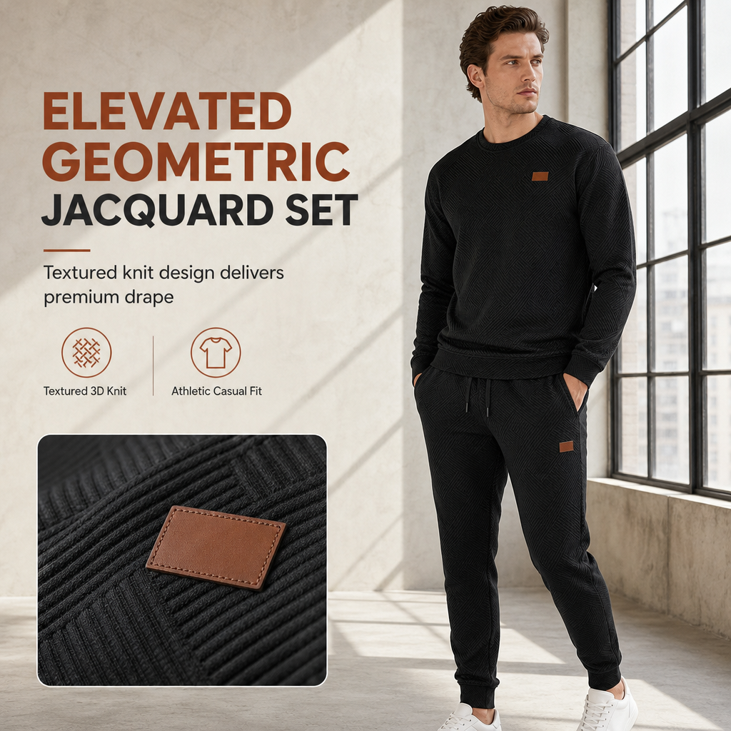 Men's Casual Knitwear Set Autumn Winter Crew Neck Jacquard Knit Sweater Suit