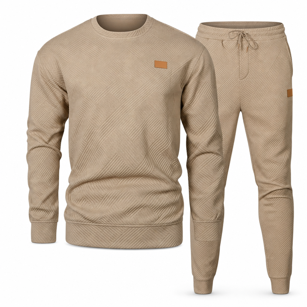 Men's Casual Knitwear Set Autumn Winter Crew Neck Jacquard Knit Sweater Suit