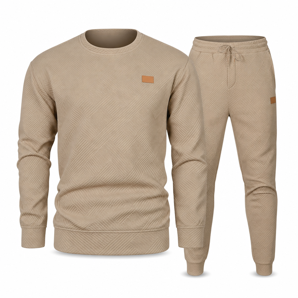 Men's Casual Knitwear Set Autumn Winter Crew Neck Jacquard Knit Sweater Suit