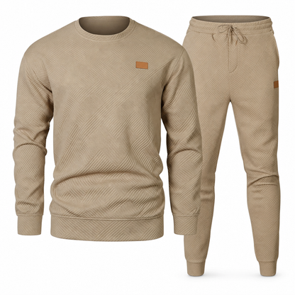 Men's Casual Knitwear Set Autumn Winter Crew Neck Jacquard Knit Sweater Suit