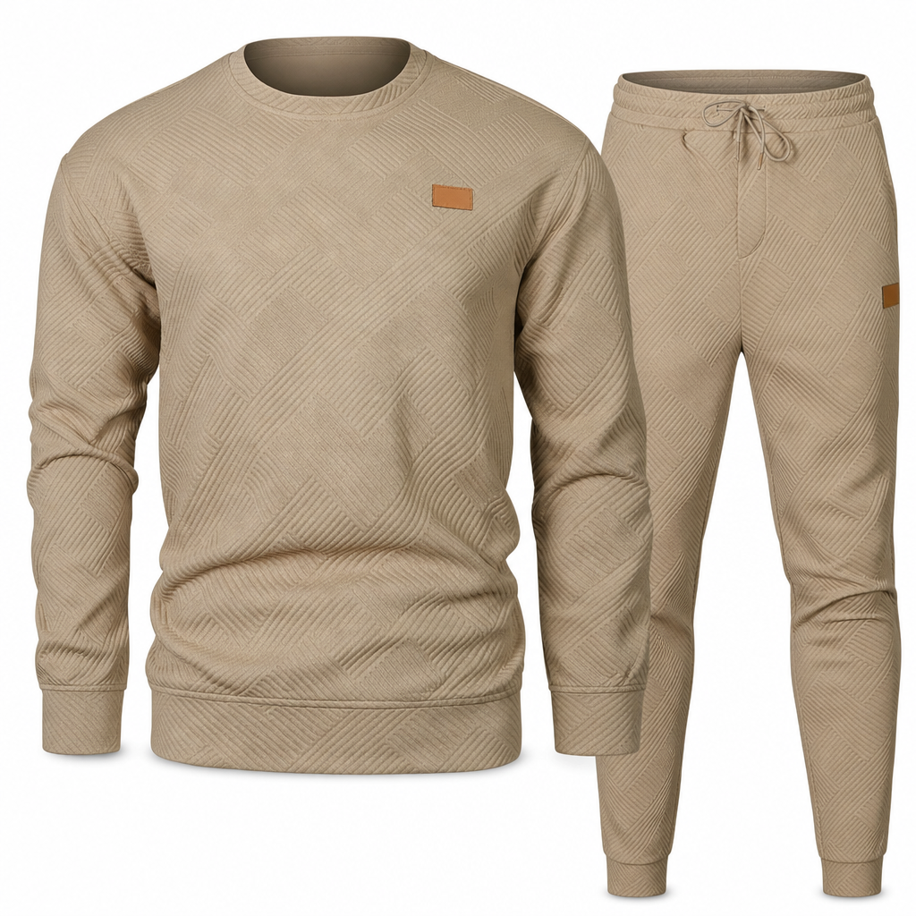 Men's Casual Knitwear Set Autumn Winter Crew Neck Jacquard Knit Sweater Suit