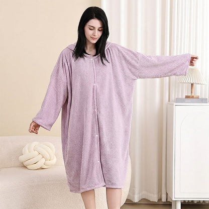 Women's Wearable Hooded Bathrobe Towel