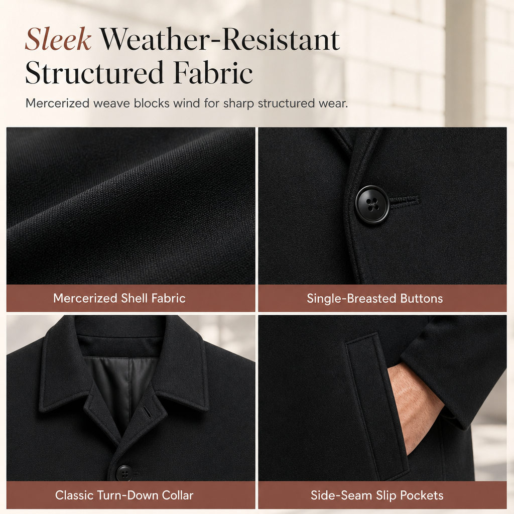 Men's Classic Single Breasted Trench Coat Business Casual Premium Windbreaker