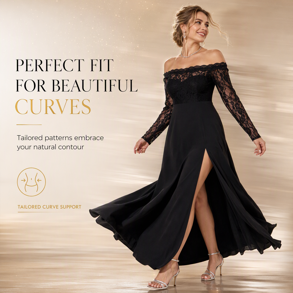 Women's Plus Size Off Shoulder Lace Long Sleeve Maxi Dress