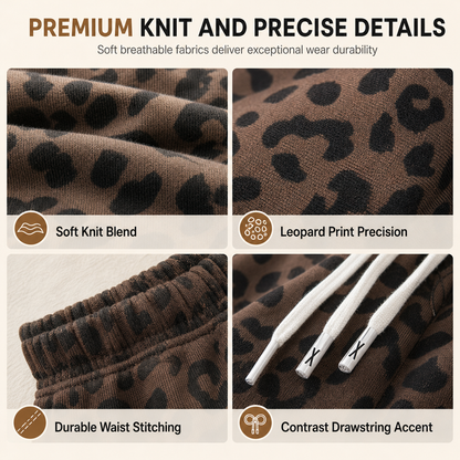 Women's Leopard Print Wide Leg Drawstring Sweatpants Loose Fit Casual Loungewear Pants
