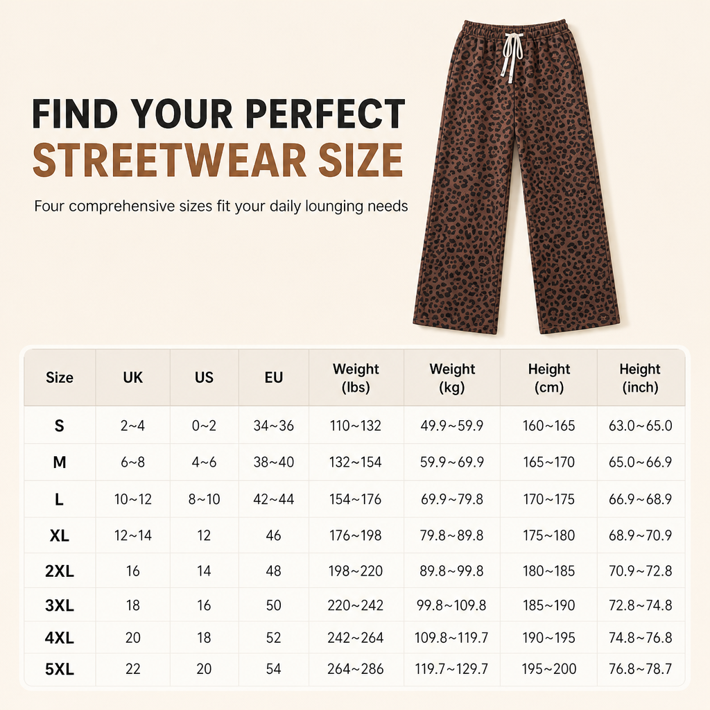 Women's Leopard Print Wide Leg Drawstring Sweatpants Loose Fit Casual Loungewear Pants