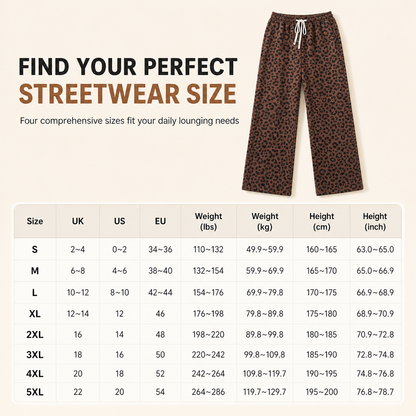 Women's Leopard Print Wide Leg Drawstring Sweatpants Loose Fit Casual Loungewear Pants