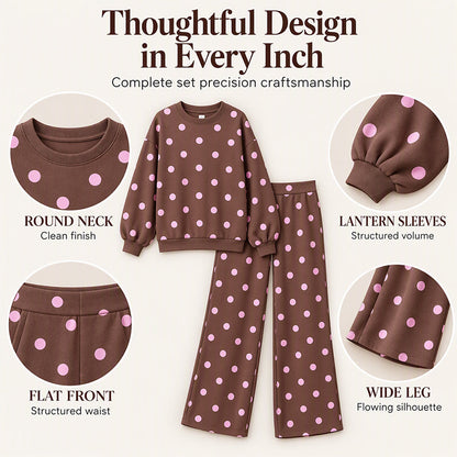 Women's Polka Dot Top & Wide-Leg Pants Set