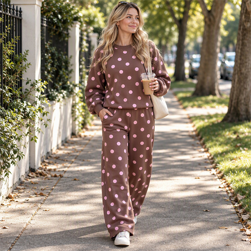 Women's Polka Dot Top & Wide-Leg Pants Set