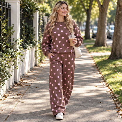Women's Polka Dot Top & Wide-Leg Pants Set