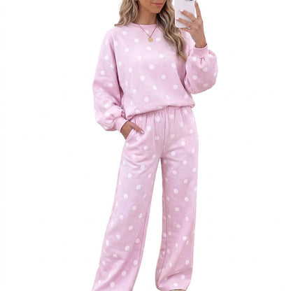 Women's Polka Dot Top & Wide-Leg Pants Set