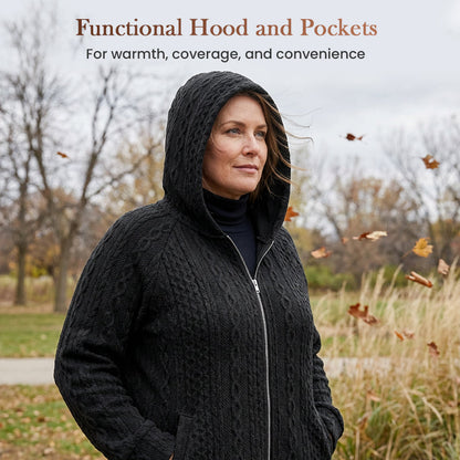 Casual Loose-Fit Cable Knit Hooded Jacket