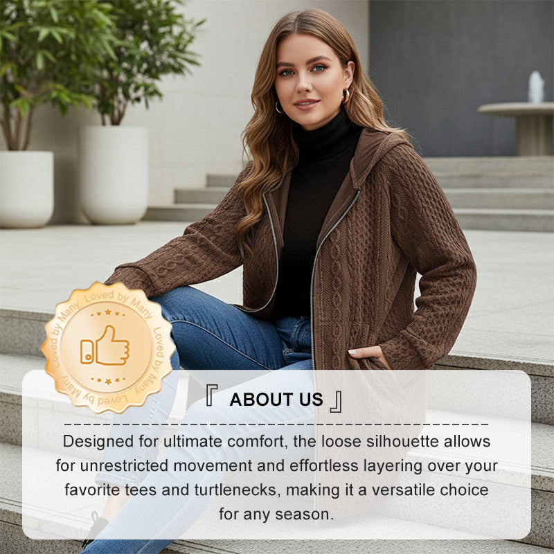 Casual Loose-Fit Cable Knit Hooded Jacket