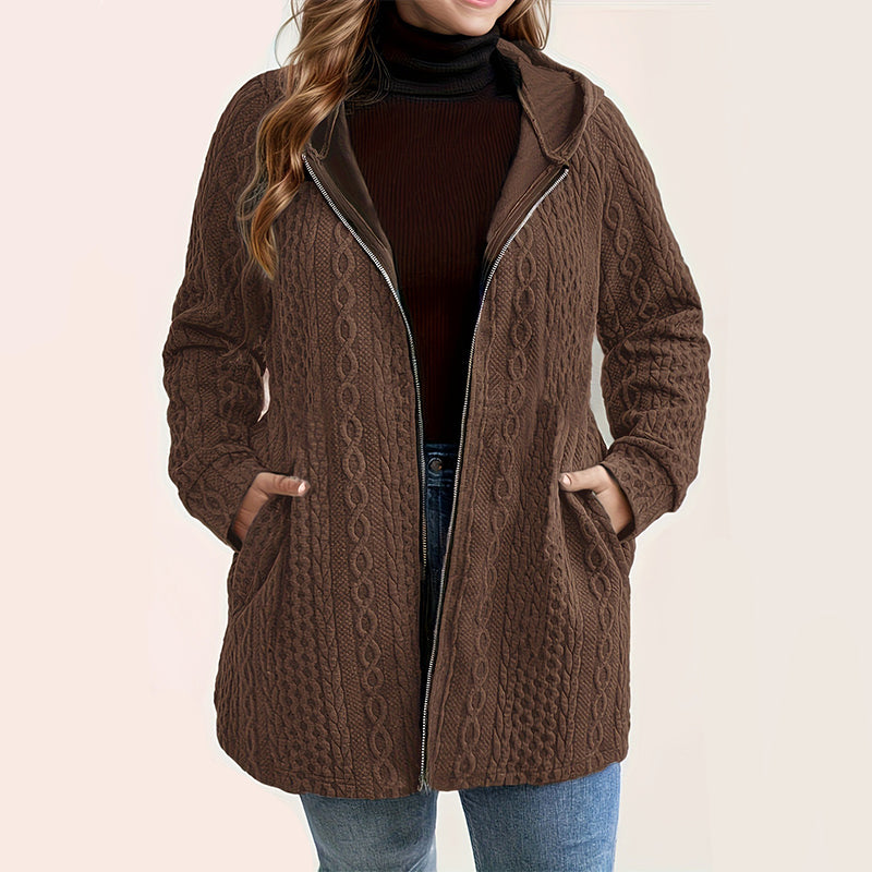 Casual Loose-Fit Cable Knit Hooded Jacket