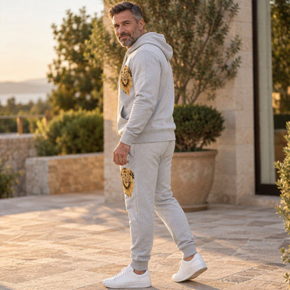 Men's Lion Graphic Pullover Hoodie & Sweatpants Set