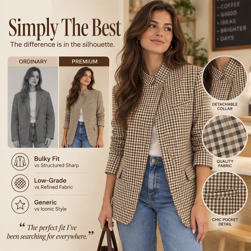 Women's Chic Brown Small Plaid Jacket