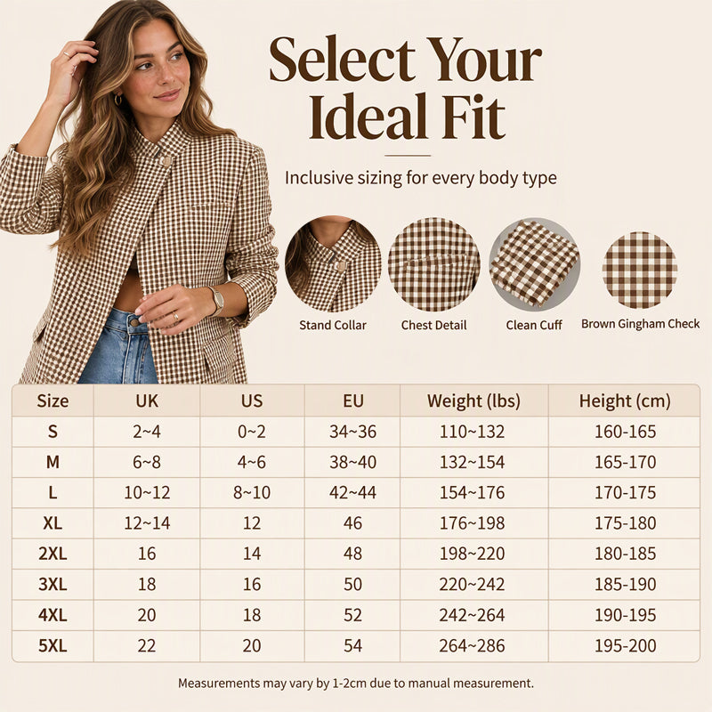 Women's Chic Brown Small Plaid Jacket