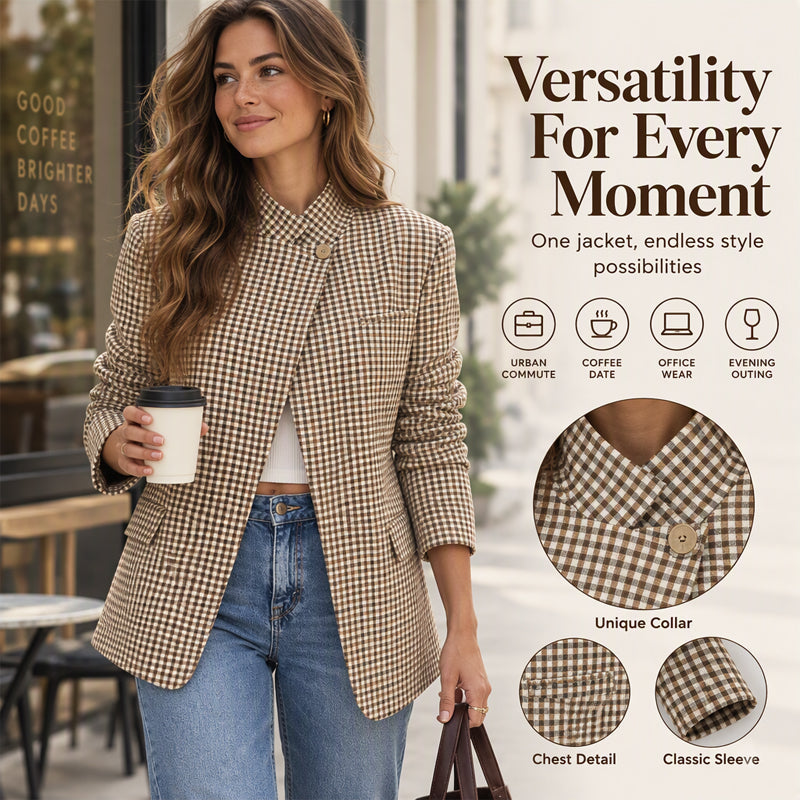 Women's Chic Brown Small Plaid Jacket