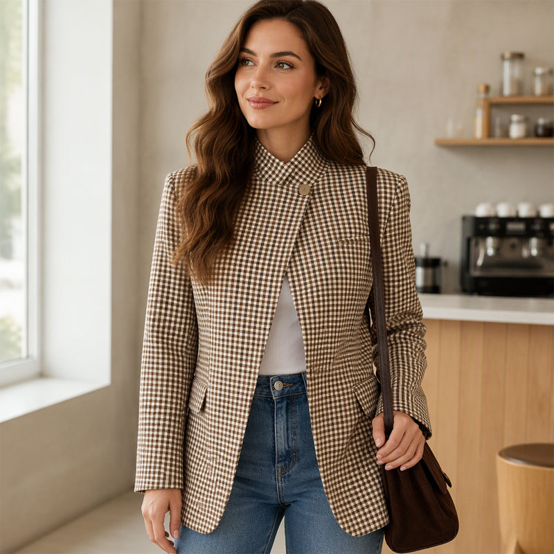 Women's Chic Brown Small Plaid Jacket