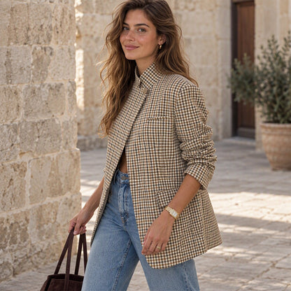 Women's Chic Brown Small Plaid Jacket