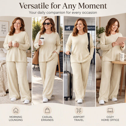 Women's Ribbed Knit Side-Slit Top & Pants Set