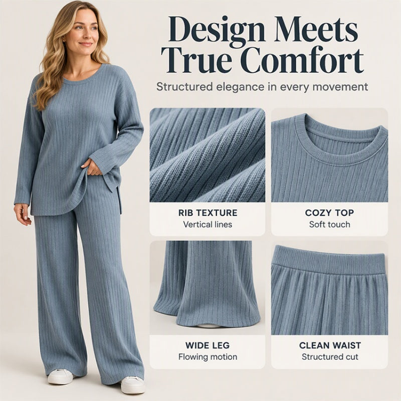 Women's Ribbed Knit Side-Slit Top & Pants Set