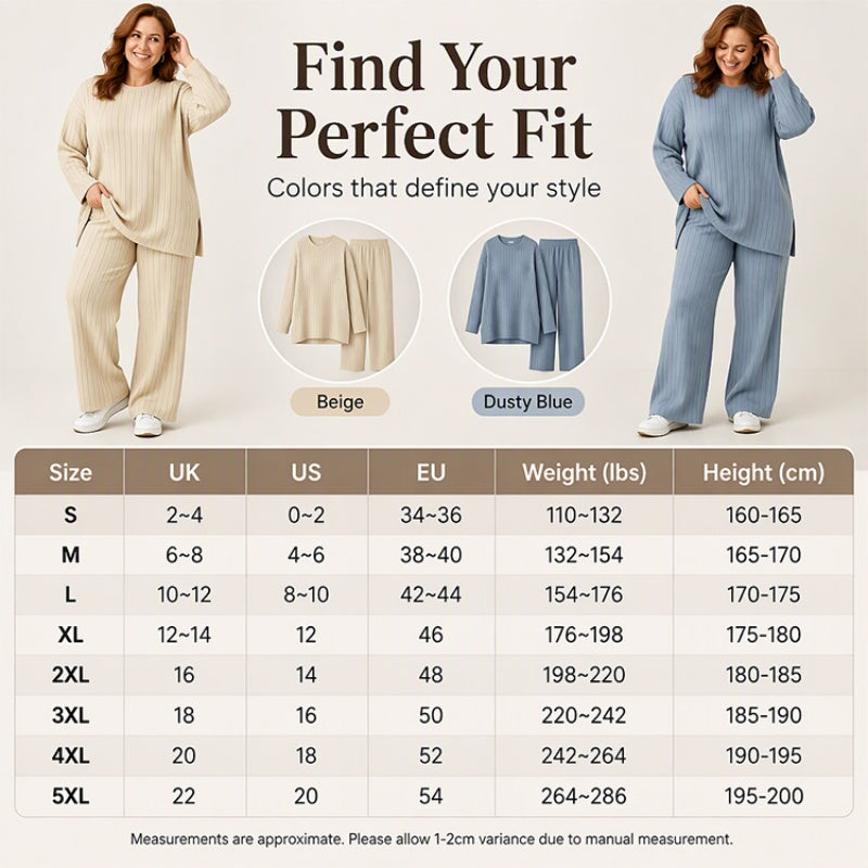 Women's Ribbed Knit Side-Slit Top & Pants Set
