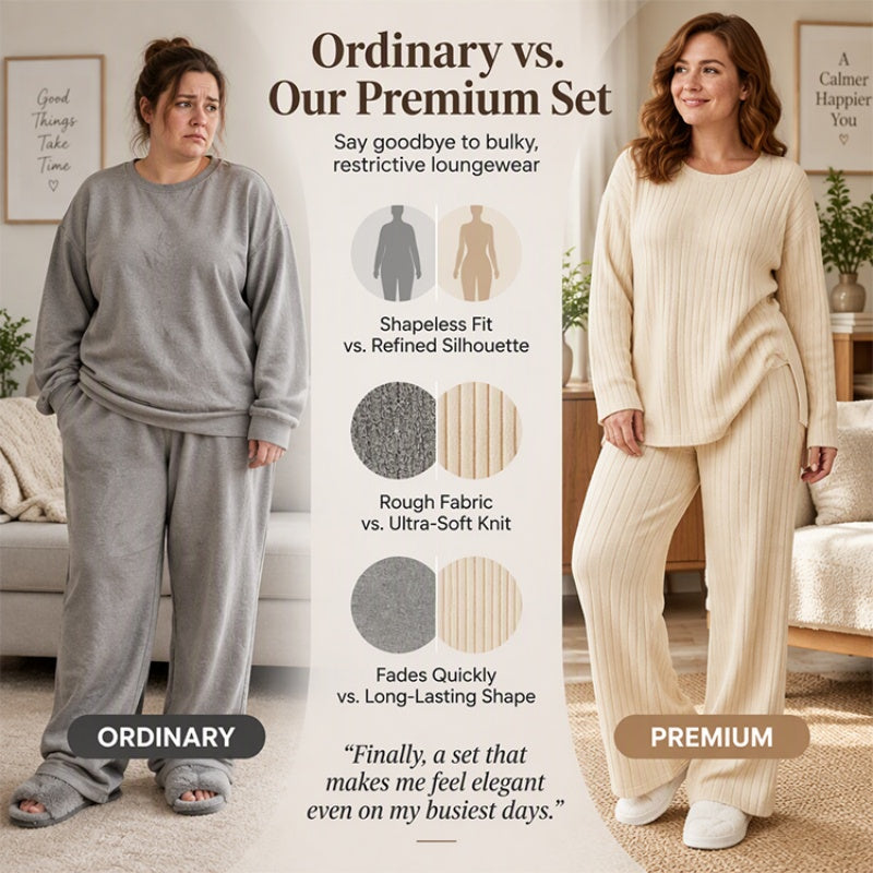 Women's Ribbed Knit Side-Slit Top & Pants Set