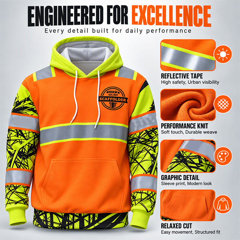 Men's High Visibility Reflective Hooded Sweatshirt