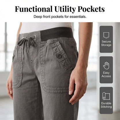 Low-Waist Flare Pants with Drawstring