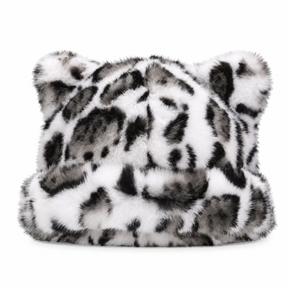 Women Fluffy Faux Mink Fur Beanie Hat with Cute Bear Ears Warm Winter Cold Weather Pullover Cap