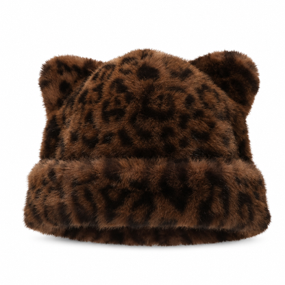 Women Fluffy Faux Mink Fur Beanie Hat with Cute Bear Ears Warm Winter Cold Weather Pullover Cap