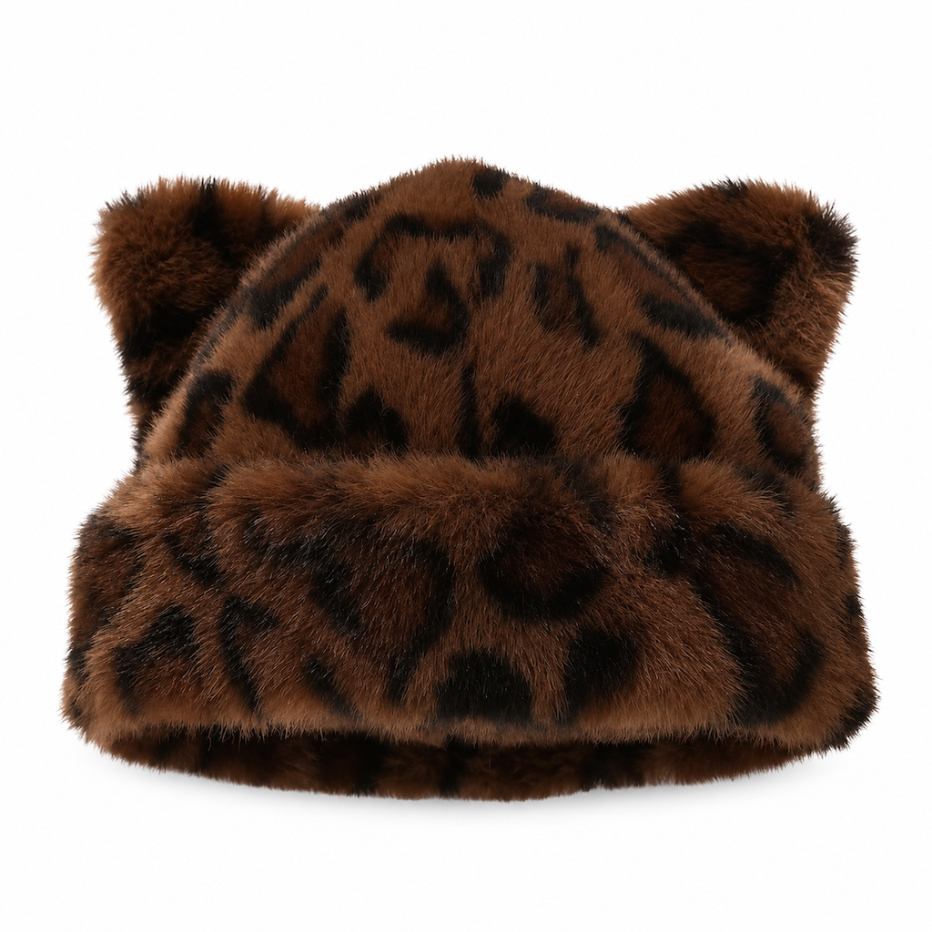 Women Fluffy Faux Mink Fur Beanie Hat with Cute Bear Ears Warm Winter Cold Weather Pullover Cap