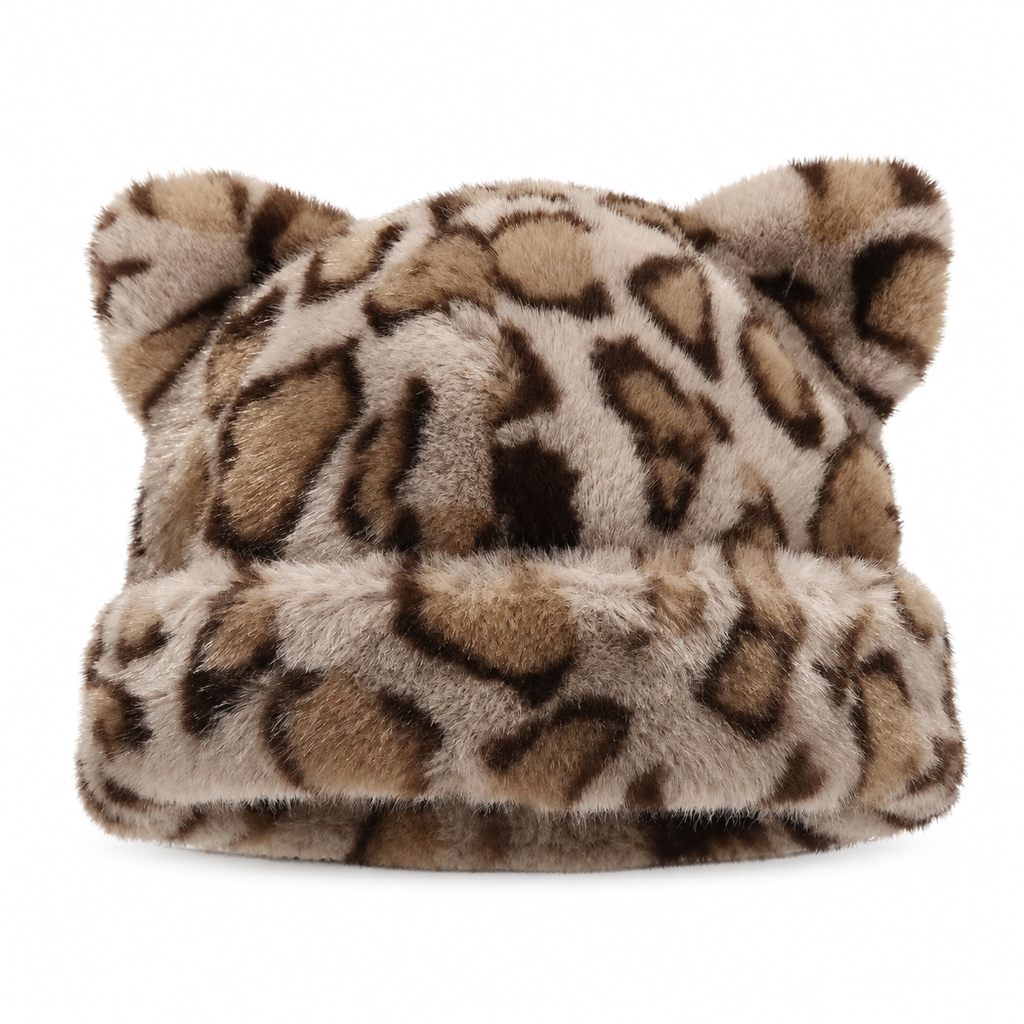 Women Fluffy Faux Mink Fur Beanie Hat with Cute Bear Ears Warm Winter Cold Weather Pullover Cap