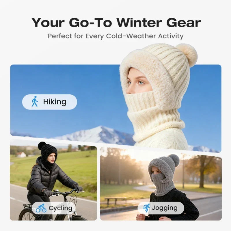 Women's Winter One-Piece Knitted Beanie Scarf Mask