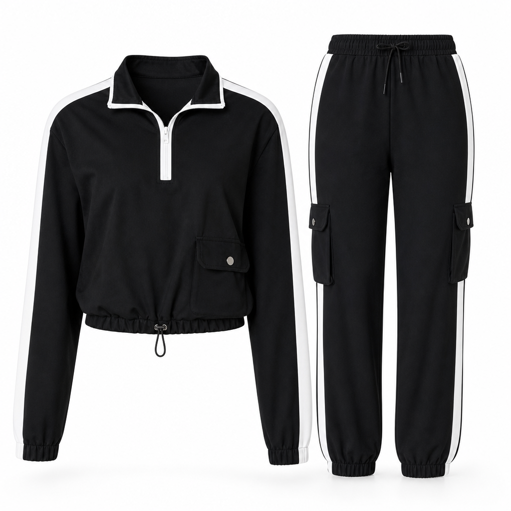 Women Casual 2 Piece Outfit Zip Up Hooded Long Sleeve and Cargo Jogger Pants with Pockets